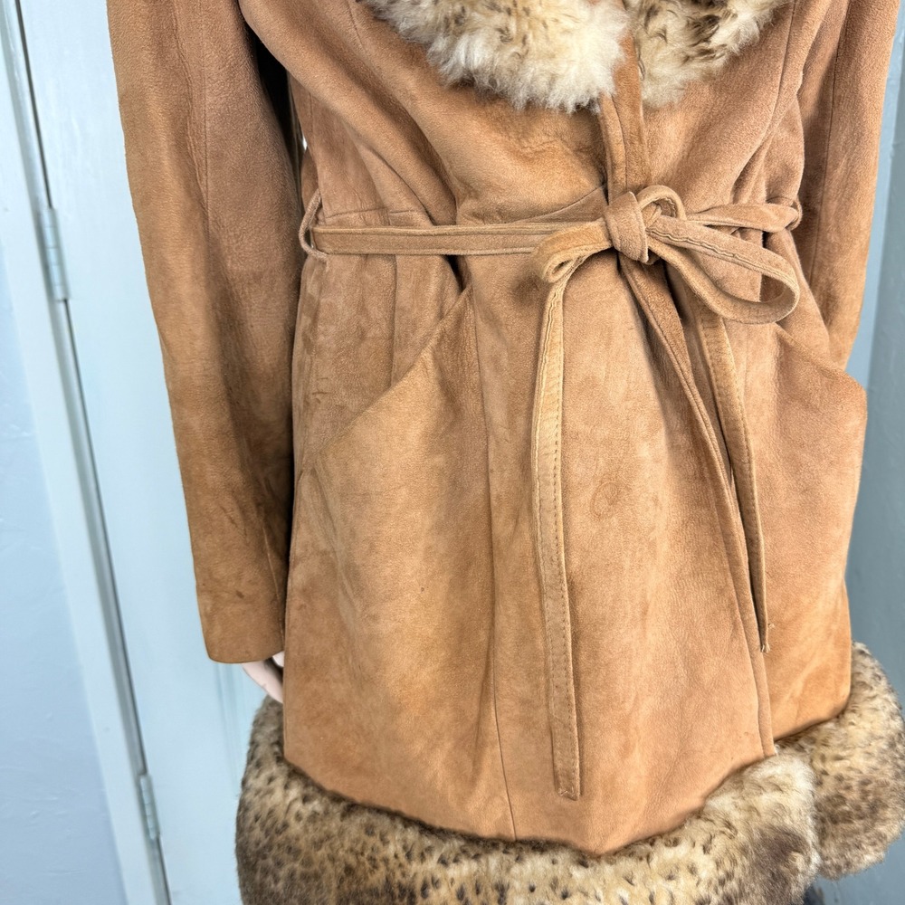 Vintage 70s Scully Penny Lane Jacket 14 Fur Suede Leather Tie Coat Y2K K3-16 - Picture 3 of 10